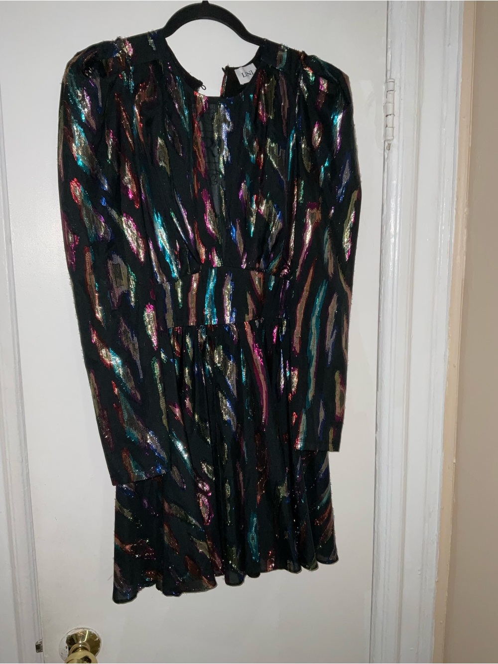 LINI Metallic Multi-Color Patterned Mini Dress on Black